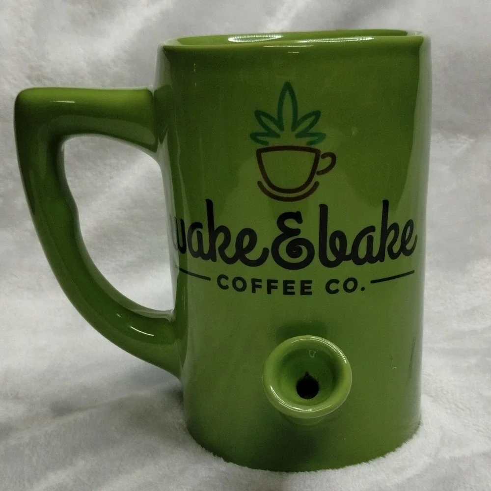 Wake & Bake Coffee Co. Lime Green Ceramic Pipe Mug Novelty Coffee Cup 420 - Picture 5 of 10